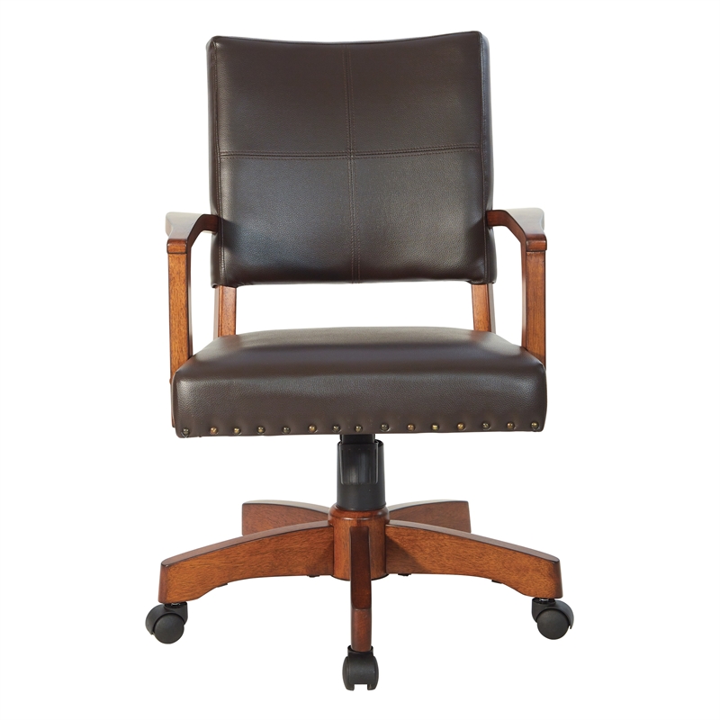 Pemberly Row Deluxe Wood Bankers Chair in Espresso Faux Leather