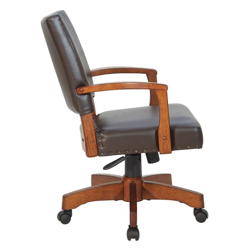 Pemberly Row Deluxe Wood Bankers Chair in Espresso Faux Leather