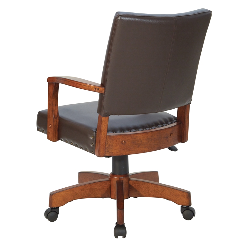 Pemberly Row Deluxe Wood Bankers Chair in Espresso Faux Leather