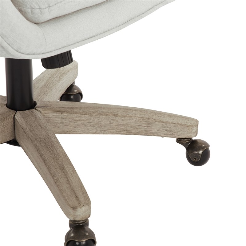 Pemberly Row Office Chair in Dove Fabric with Gray Brush Wood Base KD