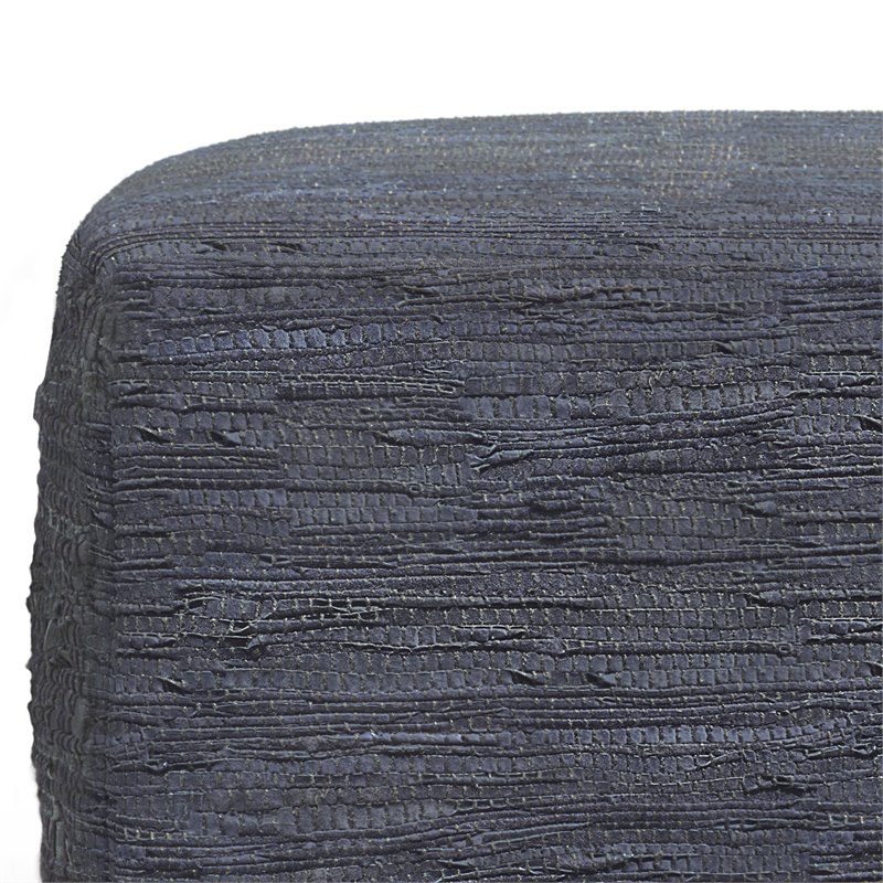 Pemberly Row Boho Square Pouf in Dark Blue Woven Genuine Leather