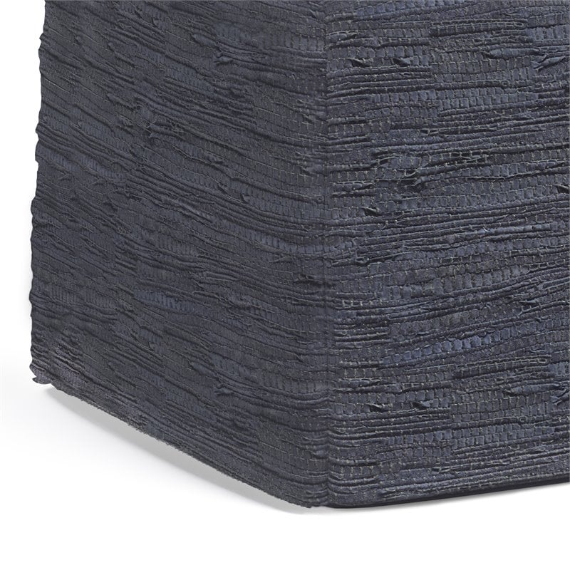 Pemberly Row Boho Square Pouf in Dark Blue Woven Genuine Leather