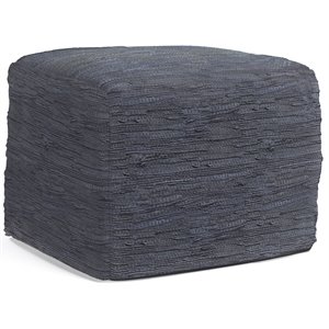 Pemberly Row Boho Square Pouf in Dark Blue Woven Genuine Leather