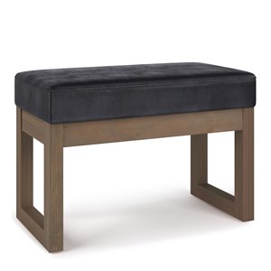 Pemberly Row 26&quot Faux Leather Ottoman Bench in Distressed Black