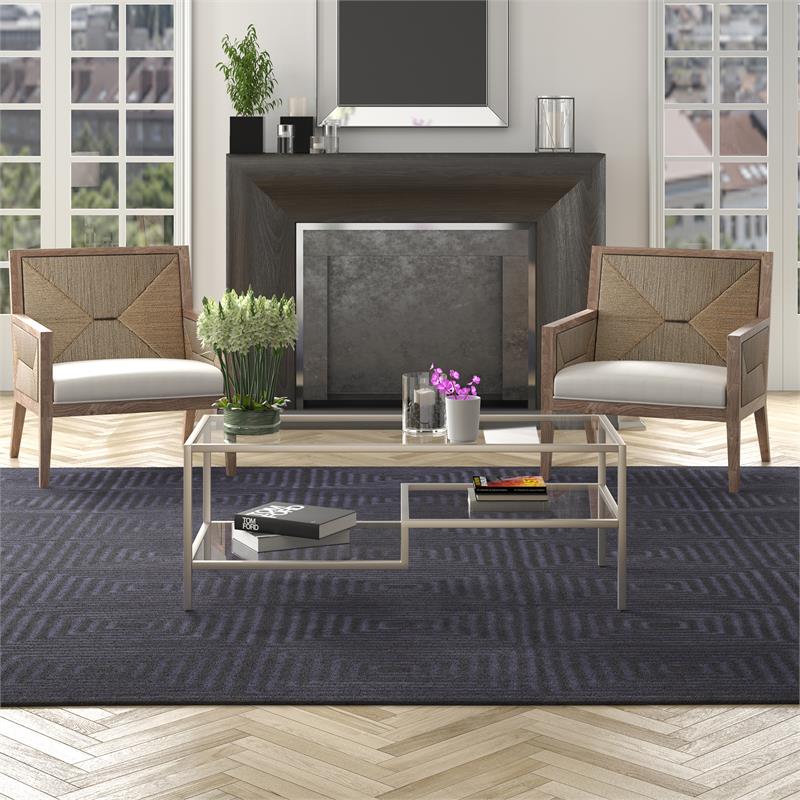 Pemberly Row Contemporary 45 in. Satin Nickel Metal Coffee Table
