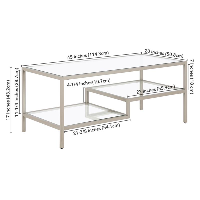 Pemberly Row Contemporary 45 in. Satin Nickel Metal Coffee Table