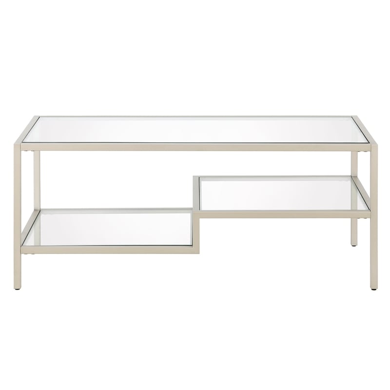 Pemberly Row Contemporary 45 in. Satin Nickel Metal Coffee Table