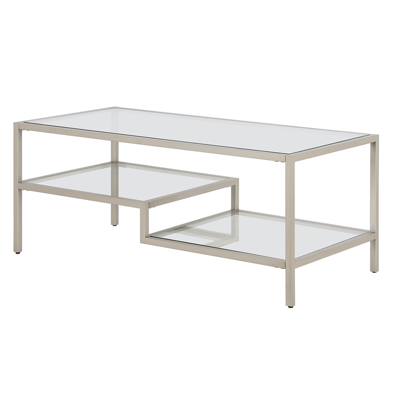 Pemberly Row Contemporary 45 in. Satin Nickel Metal Coffee Table