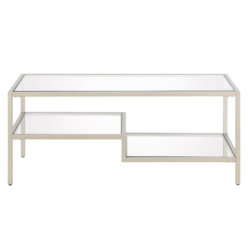 Pemberly Row Contemporary 45 in. Satin Nickel Metal Coffee Table