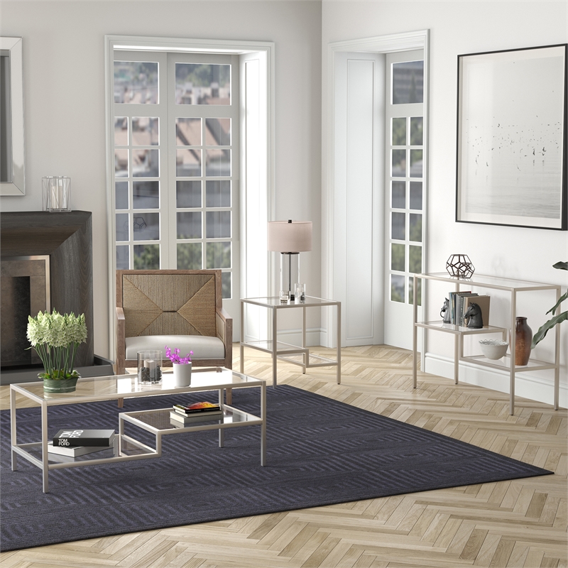 Pemberly Row Contemporary 45 in. Satin Nickel Metal Coffee Table