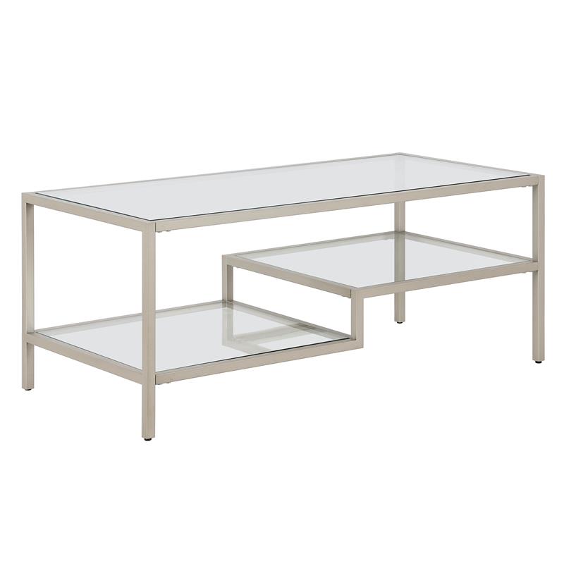 Pemberly Row Contemporary 45 in. Satin Nickel Metal Coffee Table