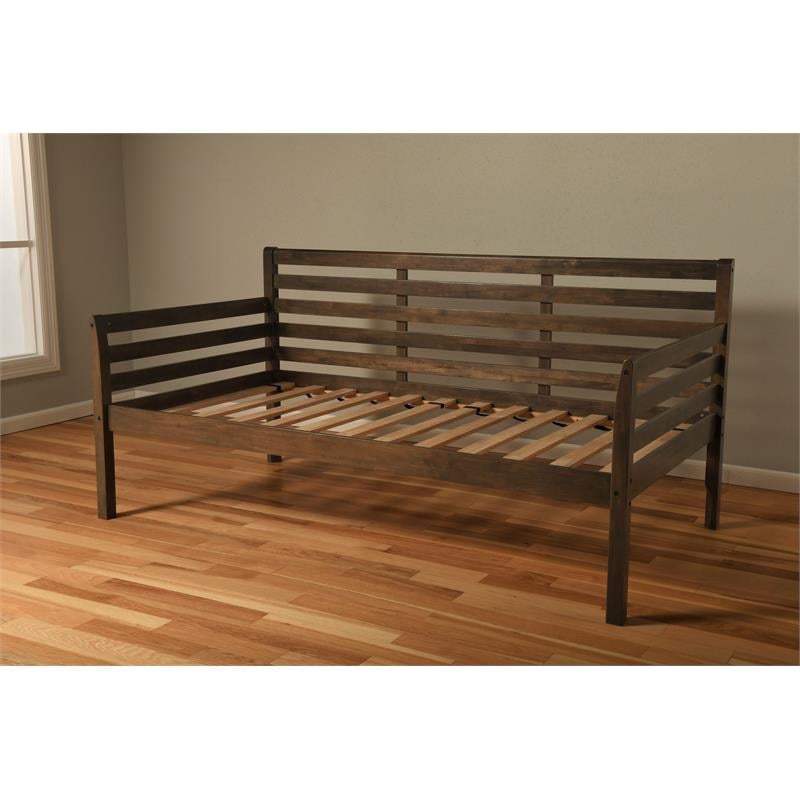 Pemberly Row Wood Daybed in Walnut Brown with Linen Aqua Mattress