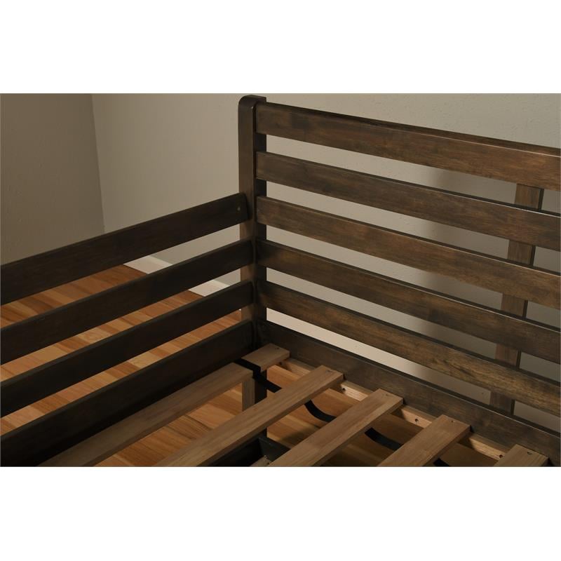 Pemberly Row Wood Daybed in Walnut Brown with Linen Aqua Mattress