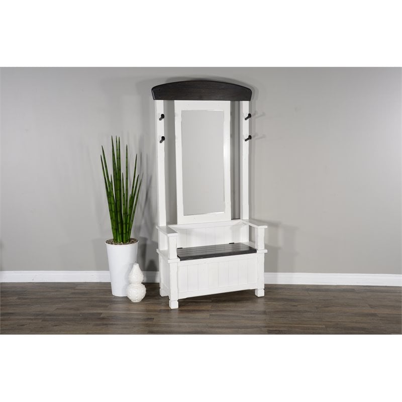 Pemberly Row 4-hook Farmhouse Wood Hall Tree in White / Dark Brown