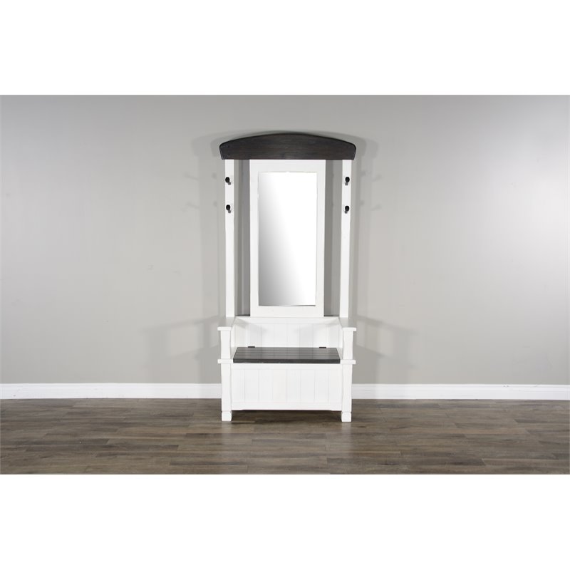 Pemberly Row 4-hook Farmhouse Wood Hall Tree in White / Dark Brown