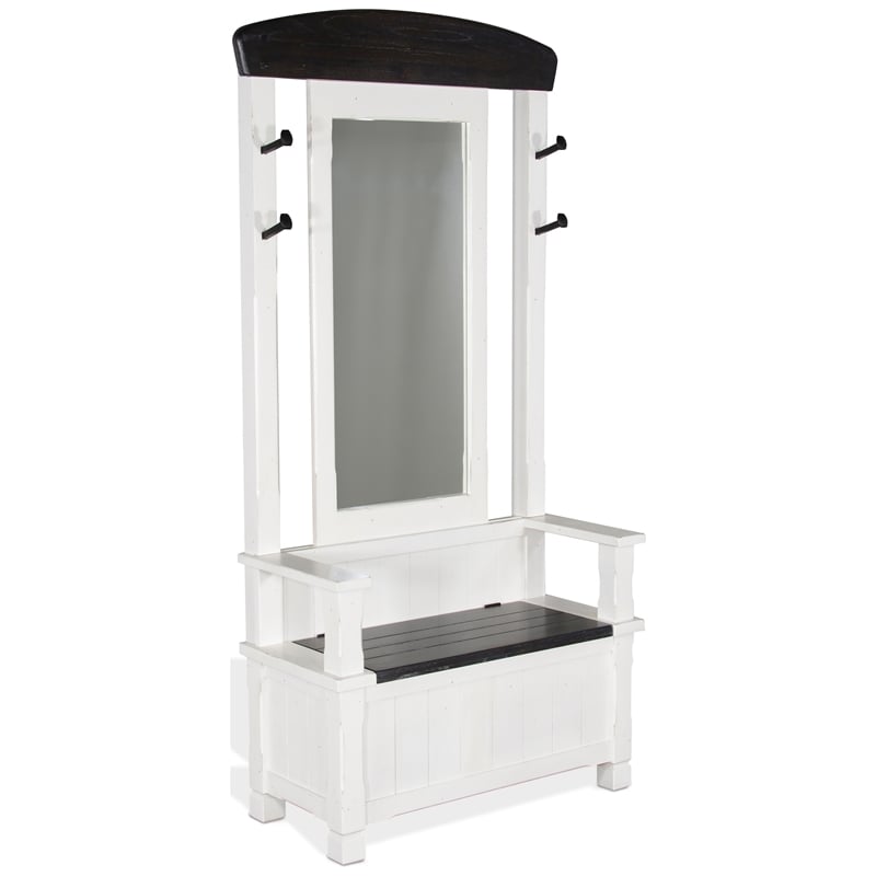 Pemberly Row 4-hook Farmhouse Wood Hall Tree in White / Dark Brown