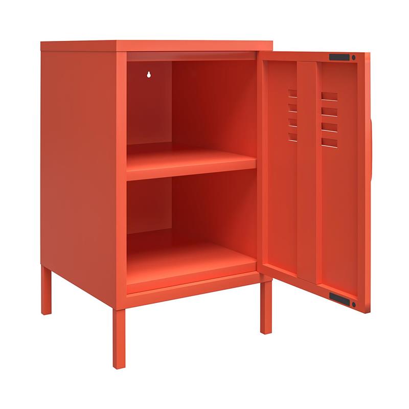 Pemberly Row Contemporary Metal Locker End Table in Orange Finish