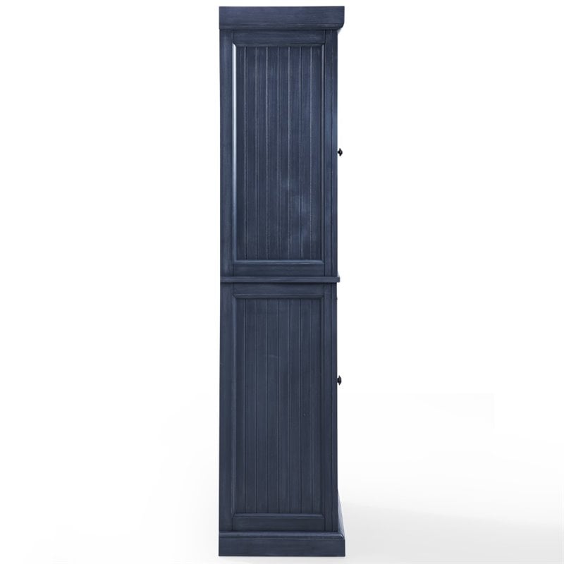 Pemberly Row Coastal Wood / Metal Pantry in Distressed Navy and Black