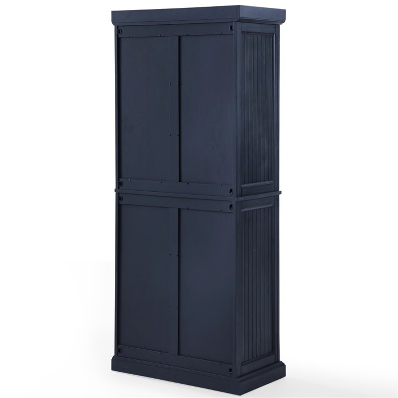 Pemberly Row Coastal Wood / Metal Pantry in Distressed Navy and Black