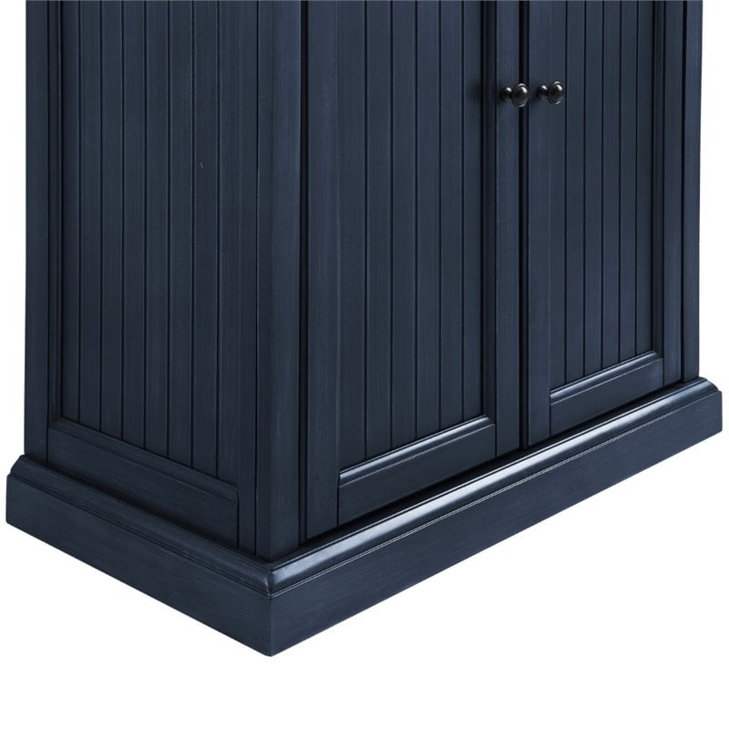 Pemberly Row Coastal Wood / Metal Pantry in Distressed Navy and Black