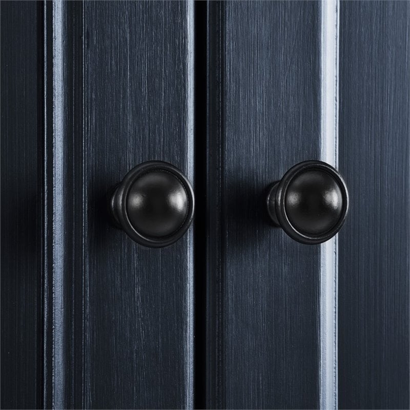 Pemberly Row Coastal Wood / Metal Pantry in Distressed Navy and Black