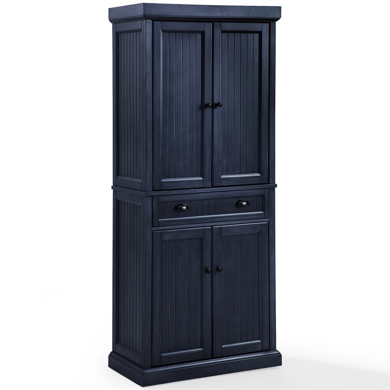 Pemberly Row Coastal Wood / Metal Pantry in Distressed Navy and Black