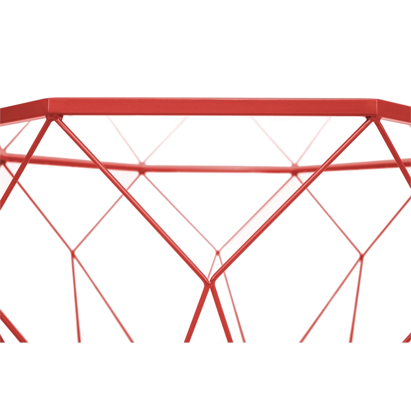 Pemberly Row Large Modern Octagon Glass Top Metal Red Base Coffee Table