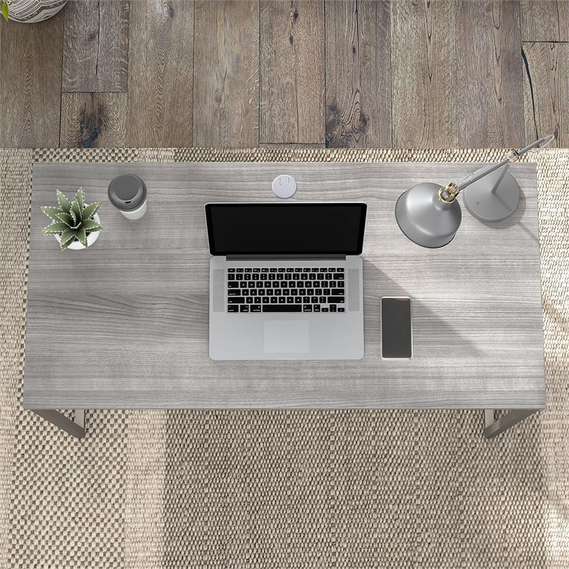 Pemberly Row 48W x 24D Computer Table Desk in Platinum Gray - Engineered Wood