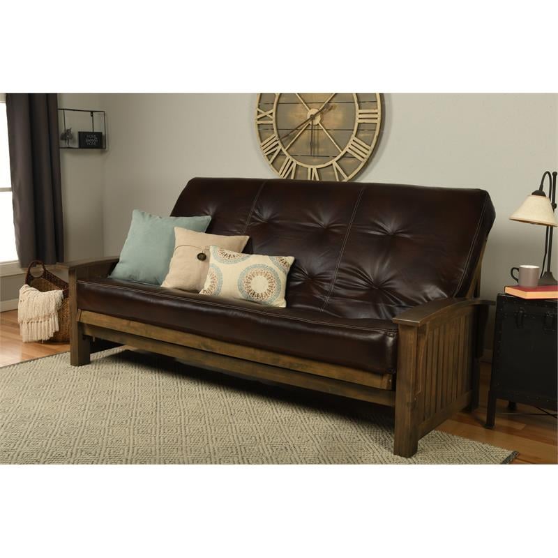 Pemberly Row Modern Queen-size Wood Futon with Java Brown Mattress