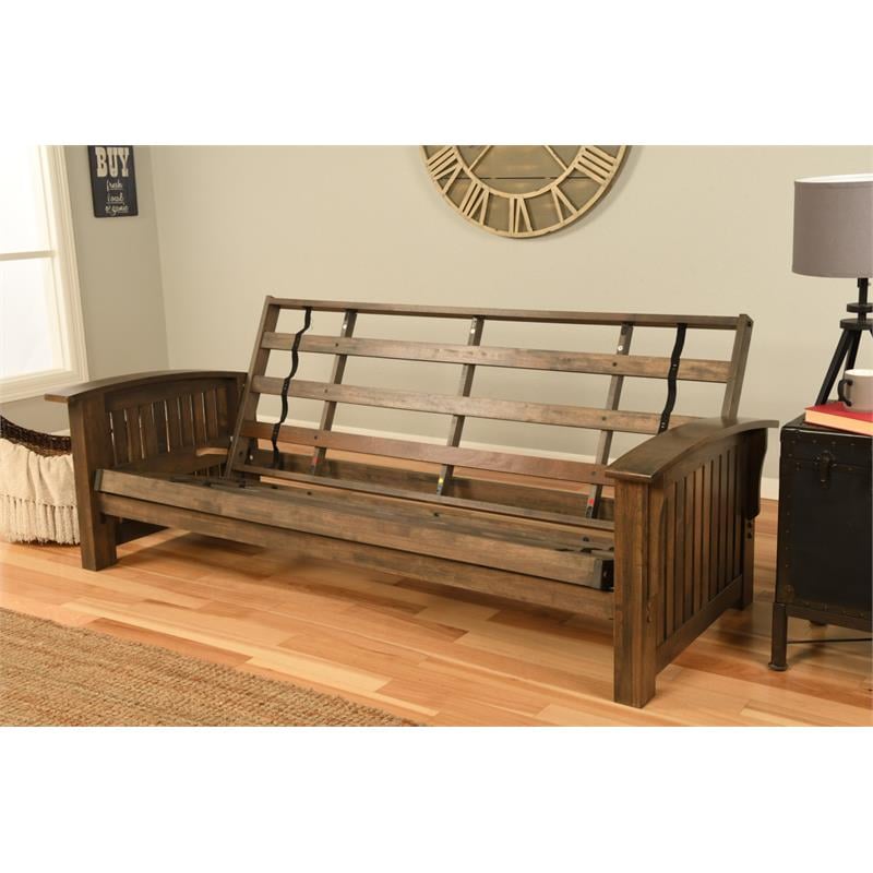 Pemberly Row Modern Queen-size Wood Futon with Java Brown Mattress