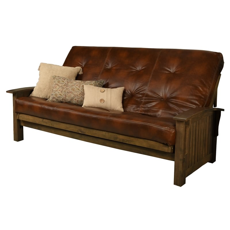 Pemberly Row Queen-size Wood Futon with Saddle Brown Mattress