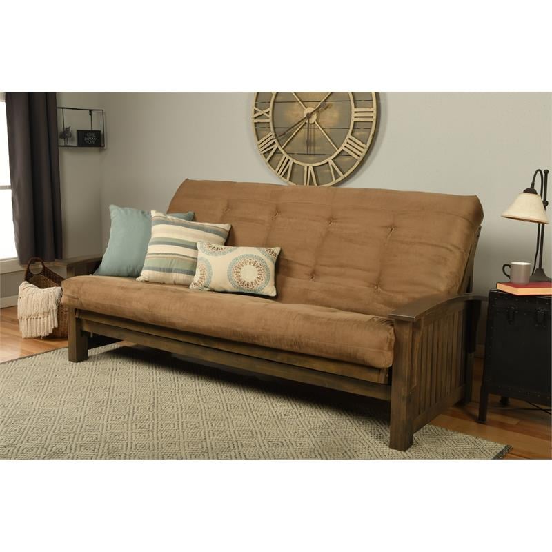 Pemberly Row Modern Queen-size Wood Futon with Suede Peat Mattress