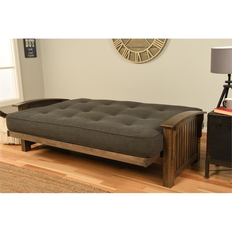 Pemberly Row Modern Queen-size Wood Futon with Suede Peat Mattress