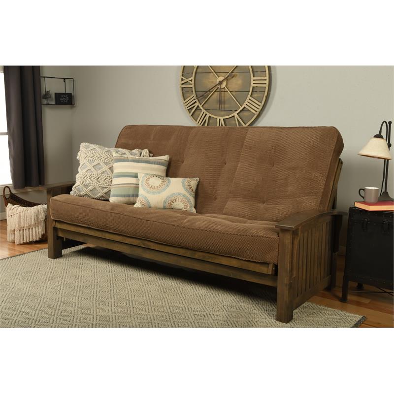 Pemberly Row Queen-size Wood Futon-Marmont Mocha Brown Mattress