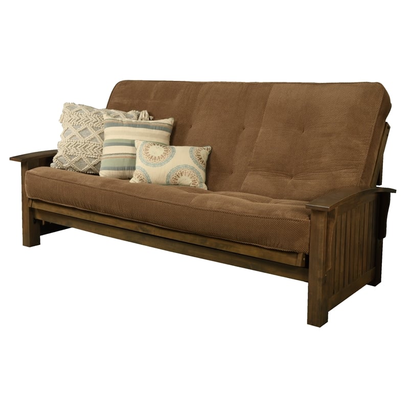 Pemberly Row Queen-size Wood Futon-Marmont Mocha Brown Mattress