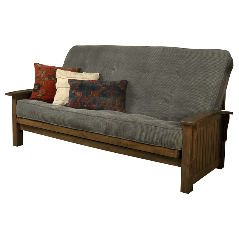 Pemberly Row Queen-size Wood Futon with Thunder Gray Mattress
