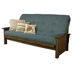 Pemberly Row Queen-size Wood Futon with Linen Aqua Blue Mattress