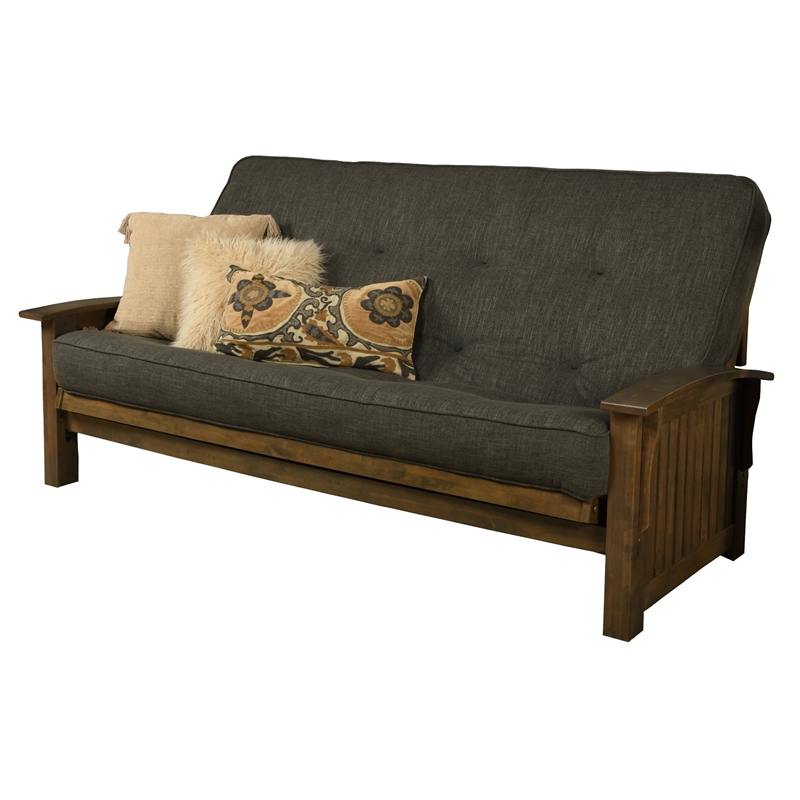 Pemberly Row Queen-size Wood Futon- Linen Charcoal Gray Mattress