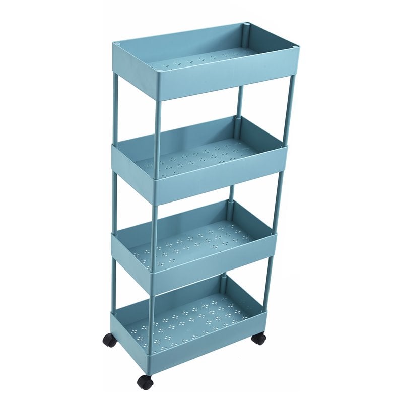 Pemberly Row 4-Tier Plastic Storage Organizer Rolling Cart with Shelves in Blue