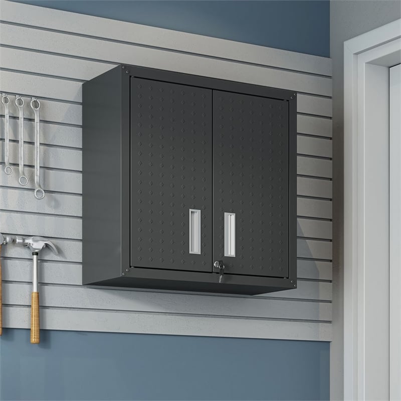 Pemberly Row Modern Metal Floating Garage Cabinet in Charcoal