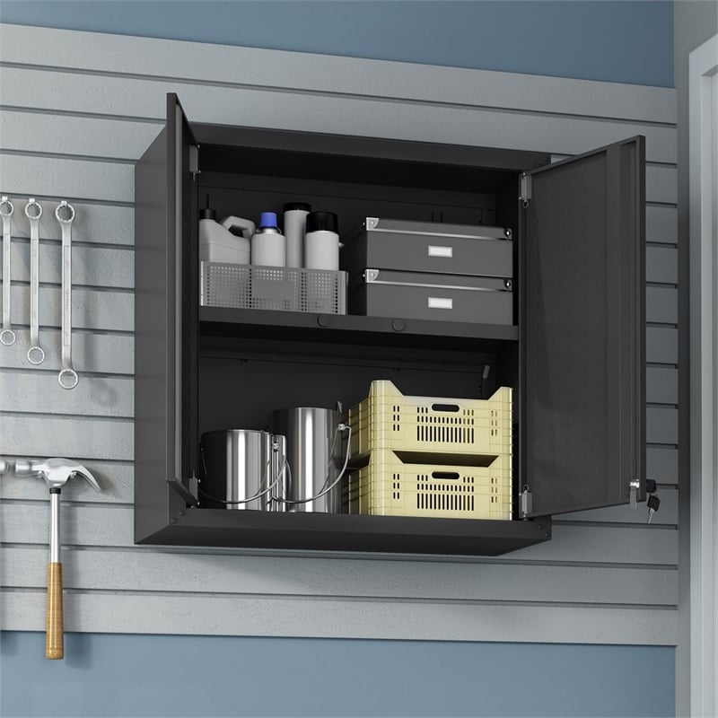 Pemberly Row Modern Metal Floating Garage Cabinet in Charcoal