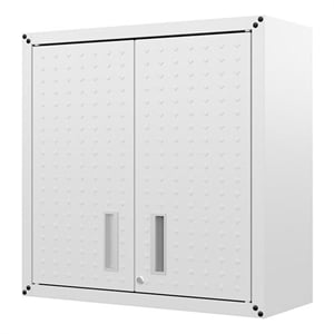 Pemberly Row Contemporary Metal Floating Garage Cabinet in White