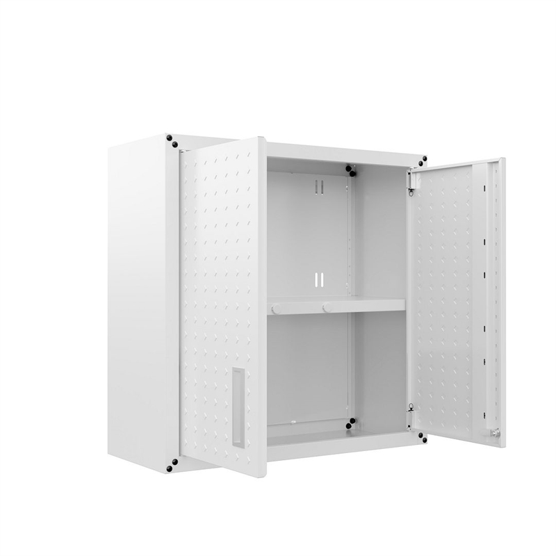 Pemberly Row Contemporary Metal Floating Garage Cabinet in White