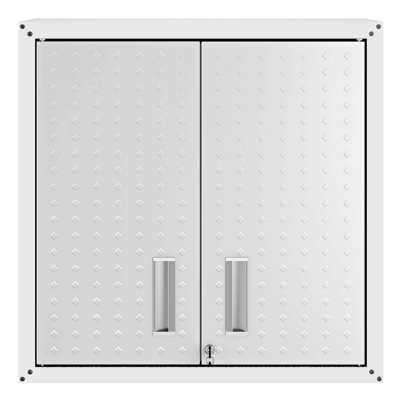 Pemberly Row Contemporary Metal Floating Garage Cabinet in White