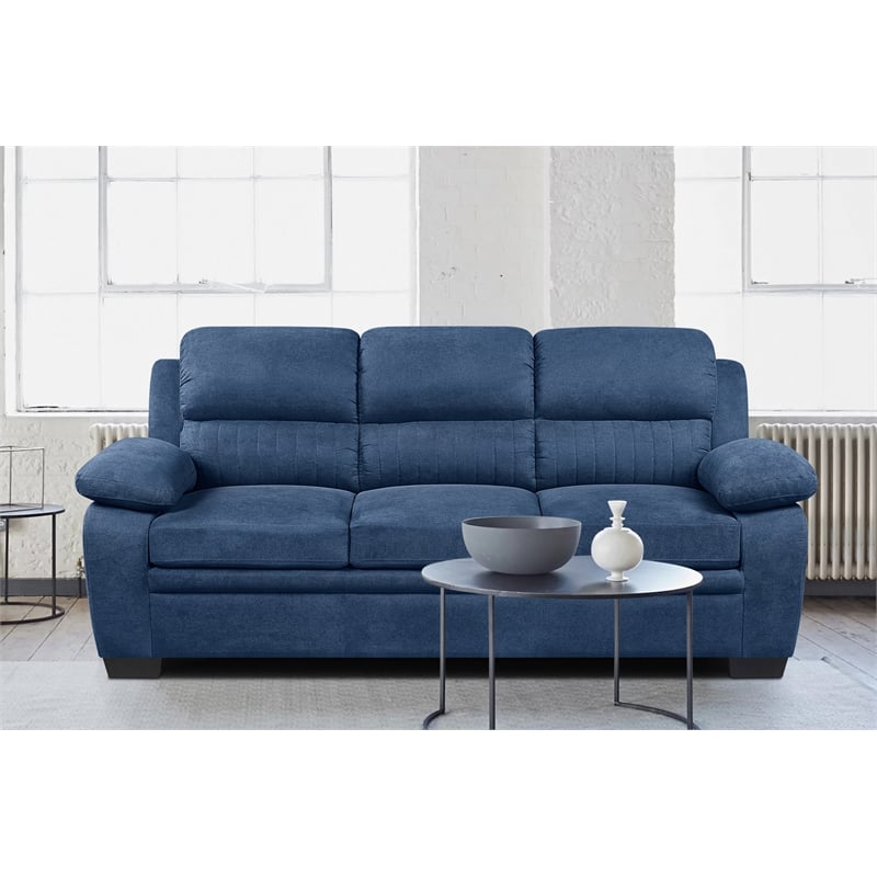Pemberly Row Contemporary Fabric Upholstered Sofa in Blue Color