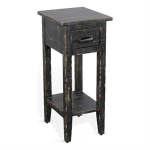 Pemberly Row Farmhouse Mahogany Wood Chair Side Table in Black Sand