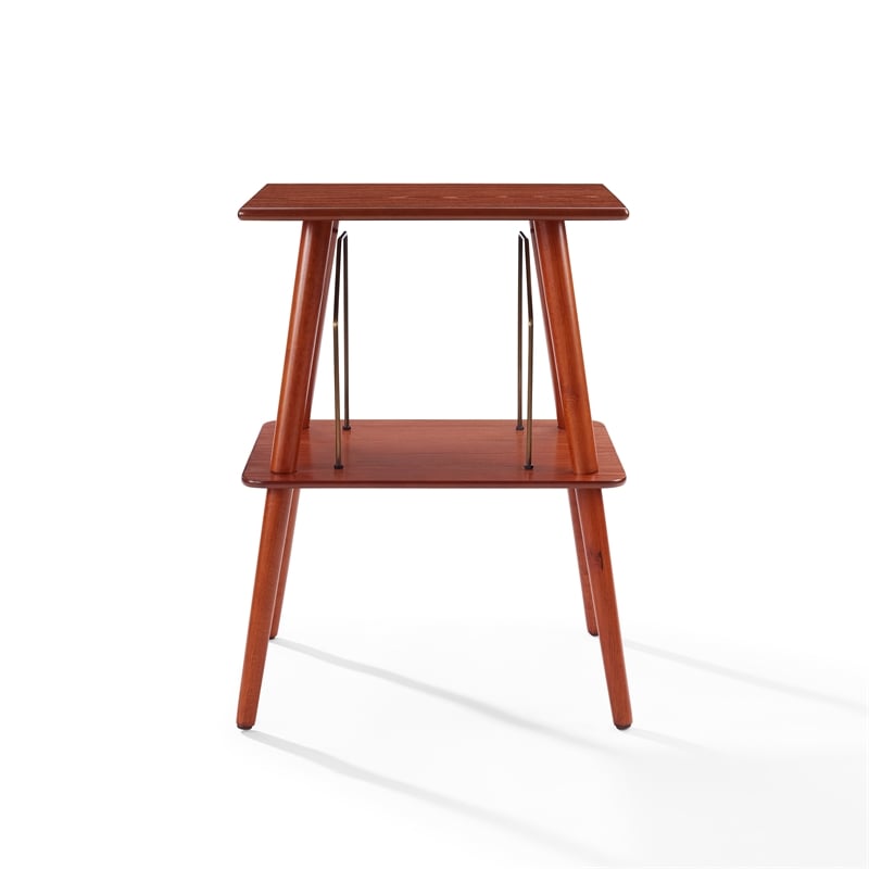 Pemberly Row Mid-Century Wood Metal Turntable Stand in Paprika