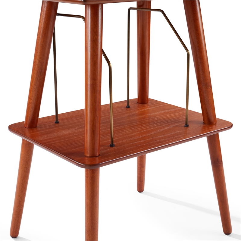 Pemberly Row Mid-Century Wood Metal Turntable Stand in Paprika