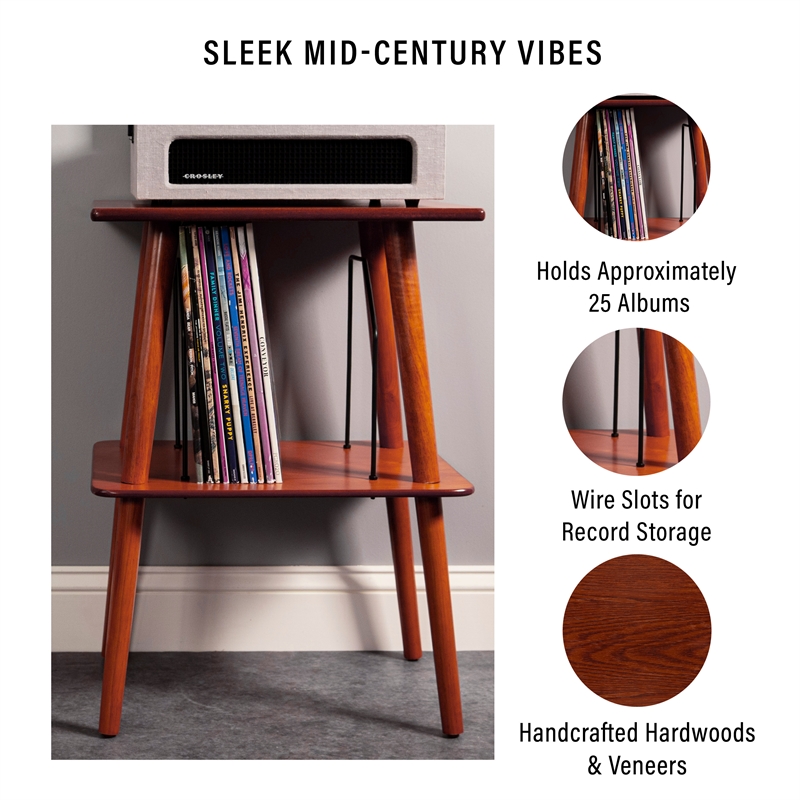 Pemberly Row Mid-Century Wood Metal Turntable Stand in Paprika