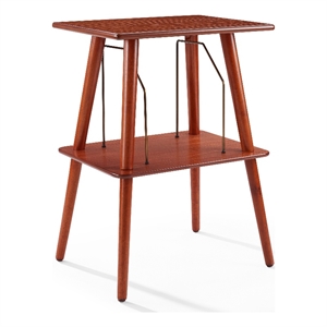Pemberly Row Mid-Century Wood Metal Turntable Stand in Paprika